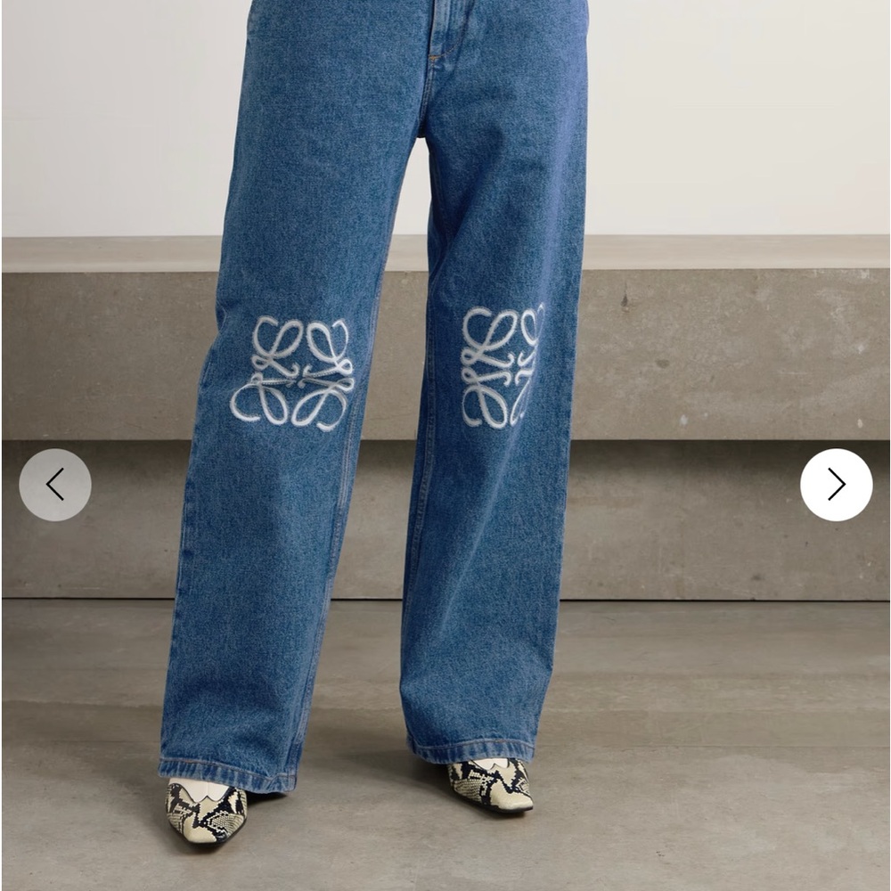 Loewe Blue Wide Leg Anagram Jeans with White Accents
